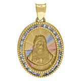 10kt Tri-Color Gold Unisex Cubic Zirconia CZ Religious Oval Charm Pendant