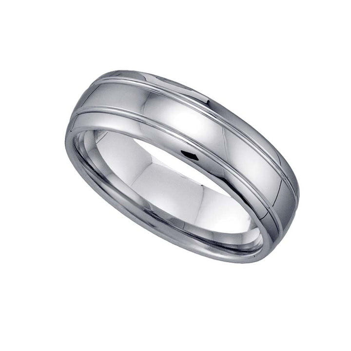 Tungsten Shiny Comfort-fit 7mm Size-13.5 Mens Wedding Band with Grooves