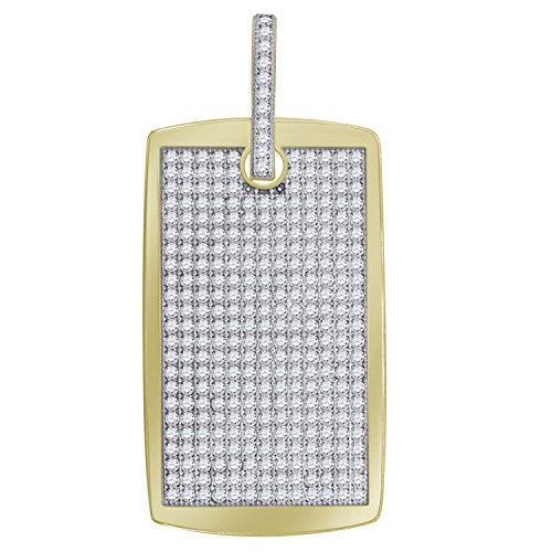 10kt Gold Two-tone CZ Polished Mens Cluster Ht:51.2mm x W:23.3mm Dog Tag Charm Pendant
