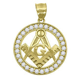 10kt Gold CZ Mens Masonic Ht:31.1mm x W:22.8mm Religious Charm Pendant