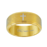 Tungsten Gold-tone Center Bushed Cross Step Edges Mens Comfort-fit 8mm Size-8 Wedding Anniversary Band