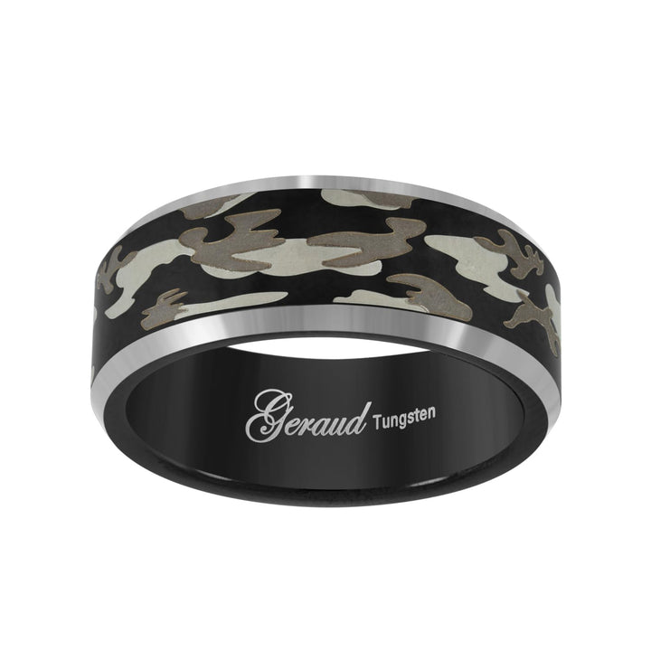 Tungsten Black Camouflage Military Beveled Edge Mens Comfort-fit 8mm Size-12 Wedding Anniversary Band