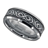 Tungsten Black Laser Engraved Celtic Design with Offset Grooves Mens Comfort-fit 8mm Size-8 Wedding Anniversary Band