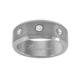 Tungsten CZ Center Brushed Beveled Edges Mens Comfort-fit 8mm Sizes 7 - 14 Wedding Anniversary Band