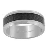 Tungsten Center Black Carbon Fiber Inlay Beveled Edges Mens Comfort-fit 8mm Size-12.5 Wedding Anniversary Band