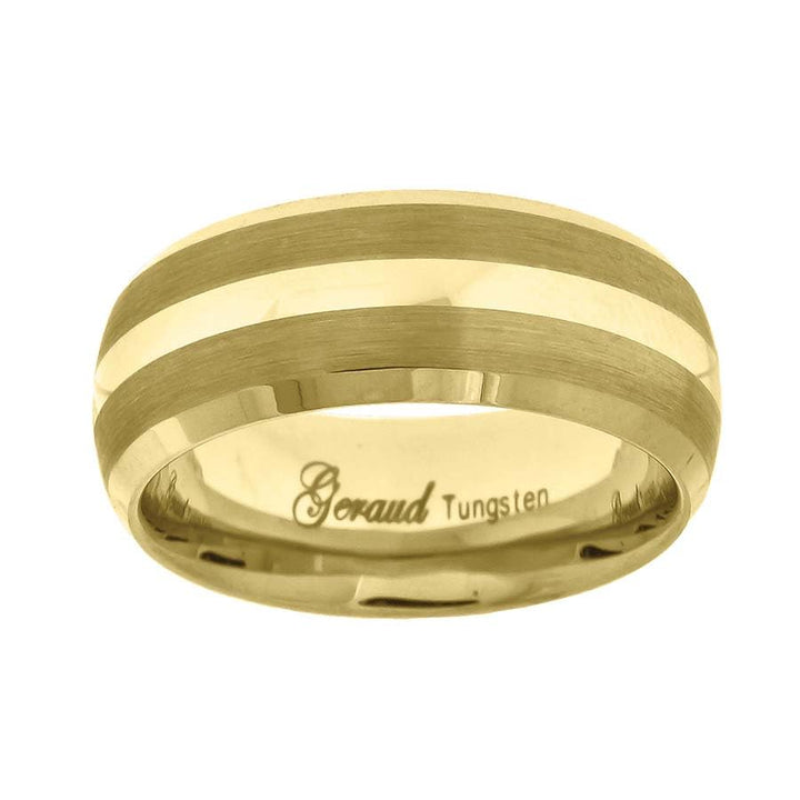 Tungsten Yellow-tone Brushed Sides Center Polished Mens Comfort-fit 8mm Size-10.5 Wedding Anniversary Band