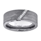 Tungsten Diagonal Line of CZ Brushed Flat Mens Comfort-fit 8mm Sizes 7 - 14 Wedding Anniversary Band