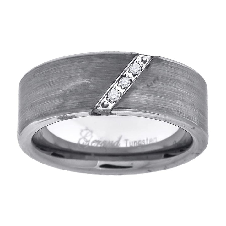 Tungsten Diagonal Line of CZ Brushed Flat Mens Comfort-fit 8mm Size-8.5 Wedding Anniversary Band
