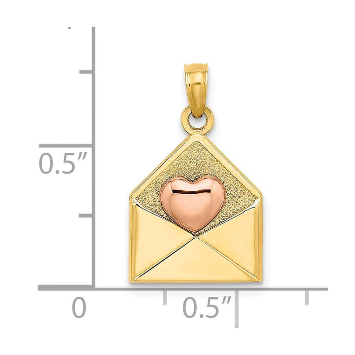 14k Gold Two-tone Moveable & Yellow Gold 3D XOXO Envelope Heart Charm Pendant