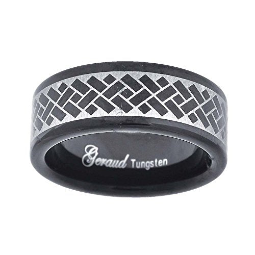 Tungsten Black with Laser Etched Weave Design Mens Comfort-fit 8mm Size-9.5 Wedding Anniversary Band