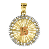 10kt Tri-color Gold Womens Diamond-cut Sweet 15 Anos Quinceanera Charm Pendant