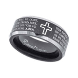 Tungsten Black Christian Cross with Prayer Comfort-fit 8mm Size-11 Mens Wedding Band with Beveled Edges