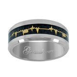 Tungsten Heart Beat Black Carbon Fiber Inlay Polished Comfort-fit 8mm Size-11 Mens Wedding Band
