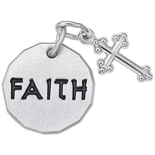 Rembrandt Charms Faith Tag W/Cross Charm Pendant Available in Gold or Sterling Silver