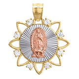 14kt Gold Womens Tri-color CZ Mother Mary Round Ht:25.9mm Religious Pendant Charm