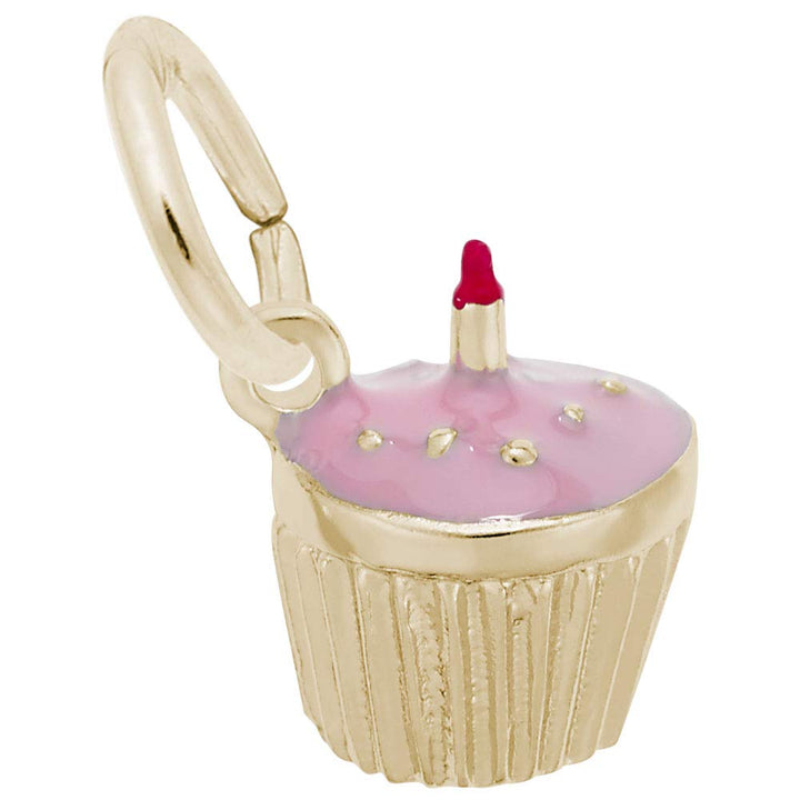 Rembrandt Charms Gold Plated Sterling Silver Cupcake W/Candle & Pink Paint Charm Pendant