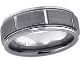 Tungsten Brushed Center Grooved Step Edges Mens Comfort-fit 7mm Size-12 Wedding Anniversary Band