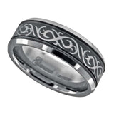 Tungsten Black Laser Engraved Celtic Design with Offset Grooves Mens Comfort-fit 8mm Size-7 Wedding Anniversary Band