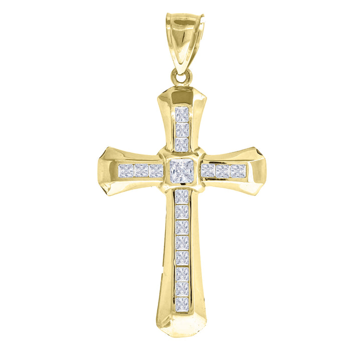 10kt Gold Two-tone Polished CZ Unisex Cross Ht:56.9mm x W:29.7mm Religious Charm Pendant