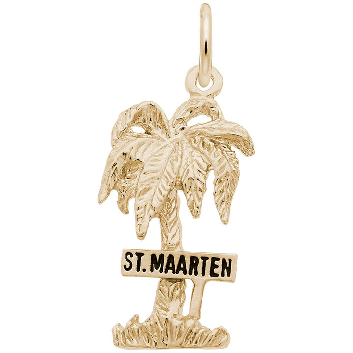 Rembrandt Charms Gold Plated Sterling Silver St. Maarten Palm W/Sign Charm Pendant