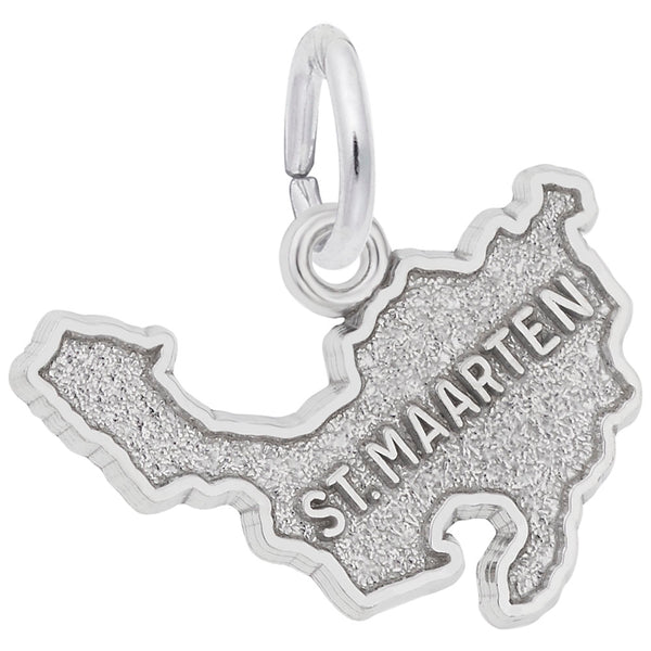 Rembrandt Charms St. Maarten Map W/Border Charm Pendant Available in Gold or Sterling Silver