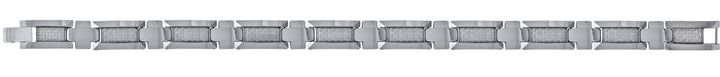 Tungsten Mens Carbon Fiber Polished Link Bracelet 12mm Size 8.5 Inches