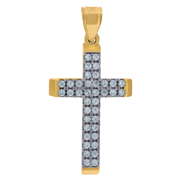 10kt Gold Two-tone CZ Unisex Cross Ht:32.4mm x W:16mm Religious Charm Pendant