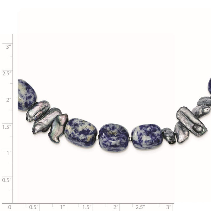 925 Sterling Silver Sodalite and Grey Freshwater Cultured Pearl Necklace 16 Inch