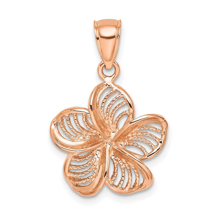 14k Rose Gold Beaded & Polished Plumeria Flower Charm Pendant