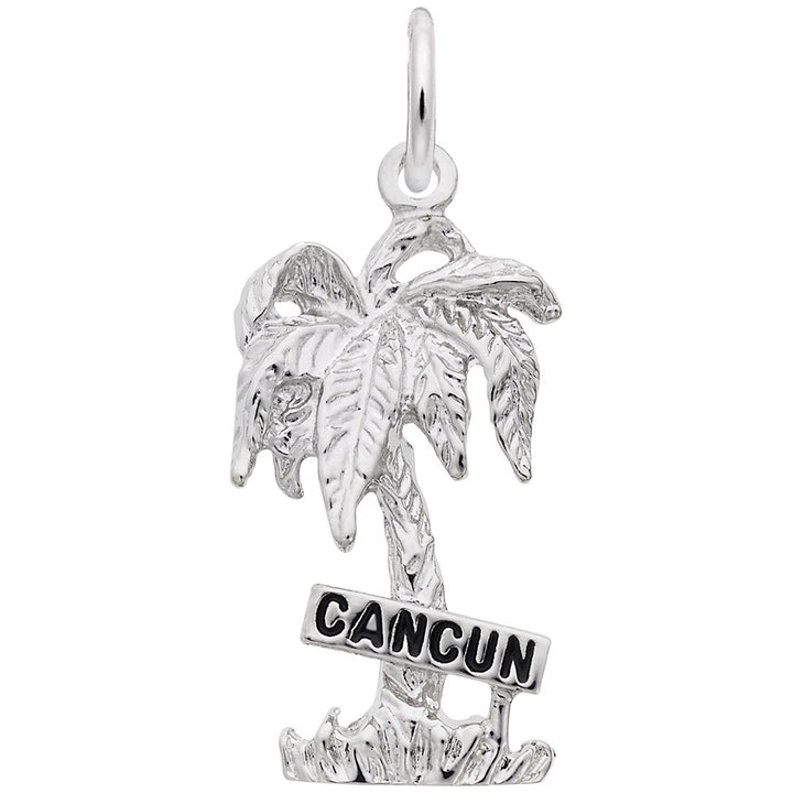 Rembrandt Charms Cancun Palm W/Sign W/Bl.Paint Charm Pendant Available in Gold or Sterling Silver