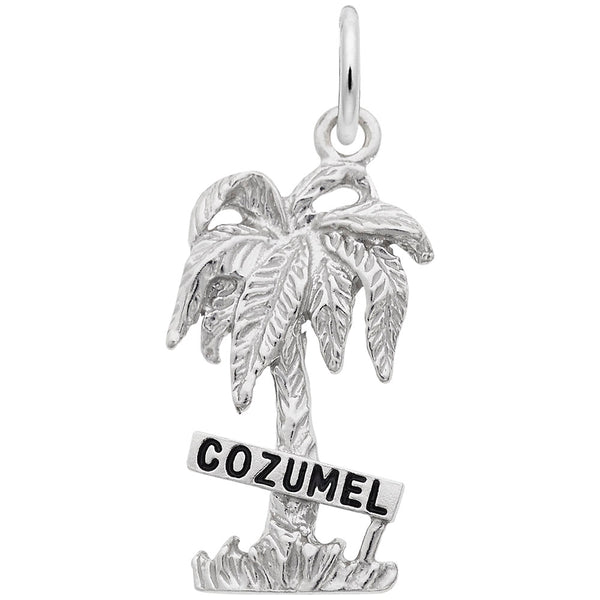 Rembrandt Charms Cozumel Palm W/Sign W/Bl.Paint Charm Pendant Available in Gold or Sterling Silver