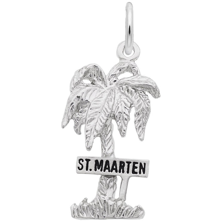 Rembrandt Charms St. Maarten Palm W/Sign Charm Pendant Available in Gold or Sterling Silver