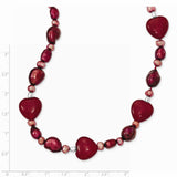 925 Sterling Silver Red Jade Hearts, Freshwater Cultured Pearl Necklace, Bracelet
