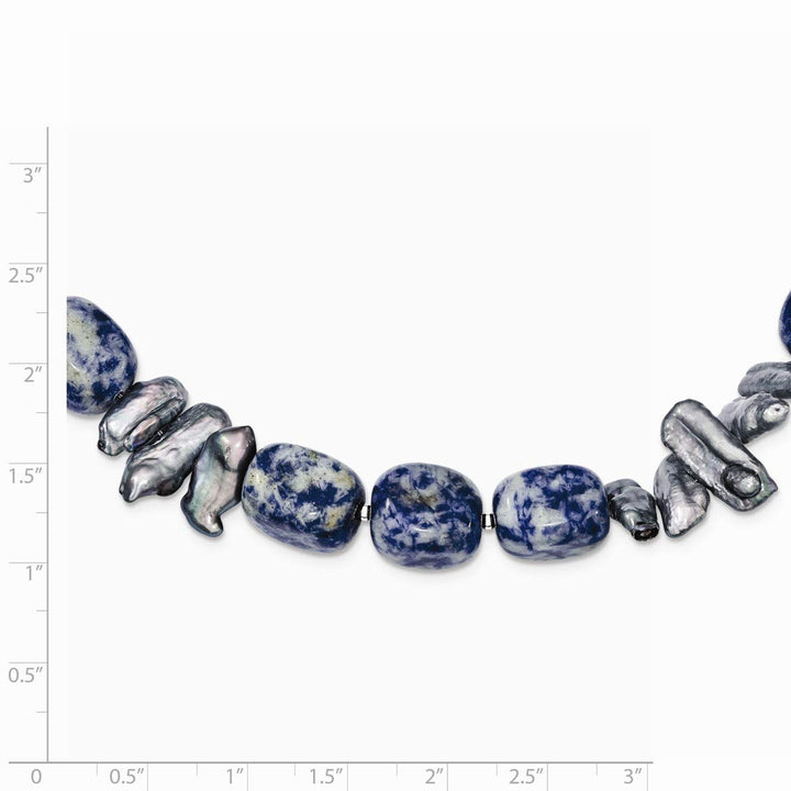 925 Sterling Silver Sodalite and Grey Freshwater Cultured Pearl Necklace, Bracelet