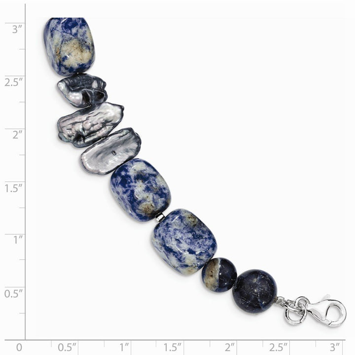 925 Sterling Silver Sodalite and Grey Freshwater Cultured Pearl Bracelet