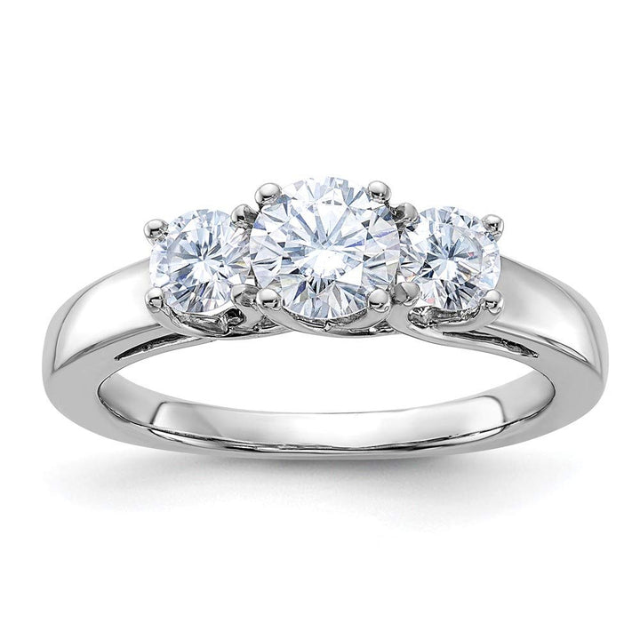 14kt White Gold 3 Stone Colorless Moissanite Band Ring 1.00ct (1 Carat) Ring Size 6.75