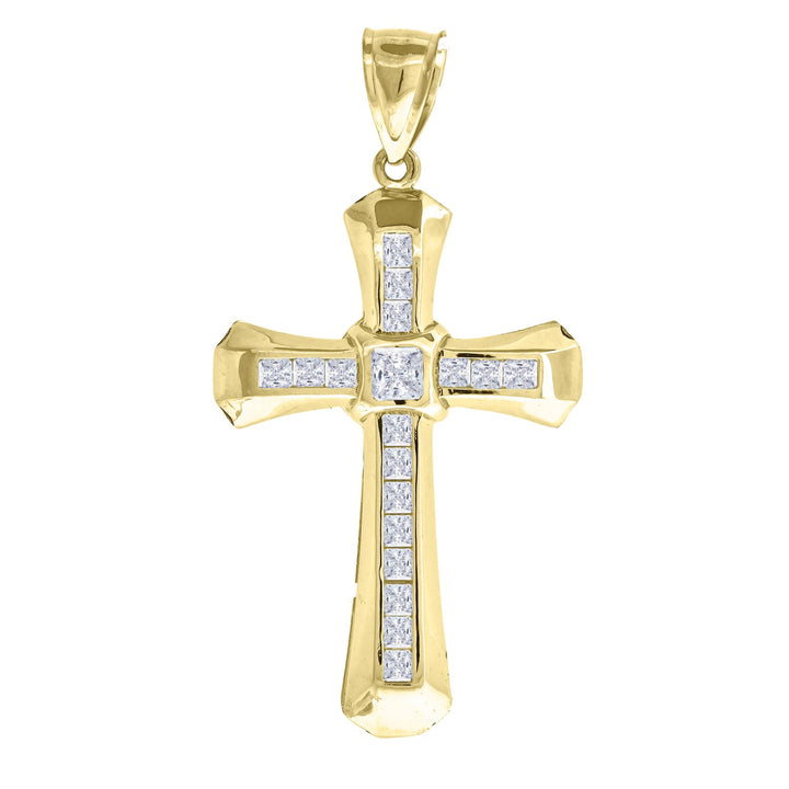 10kt Gold Two-tone Polished CZ Unisex Cross Ht:56.9mm x W:29.7mm Religious Charm Pendant