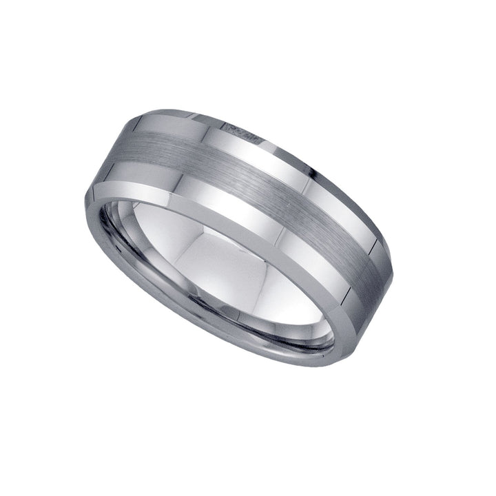 Tungsten Center Brushed Beveled Edges Comfort-fit 8mm Size-7.5 Mens Wedding Band