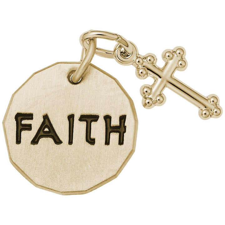 Rembrandt Charms 14K Yellow Gold Faith Tag W/Cross Charm Pendant