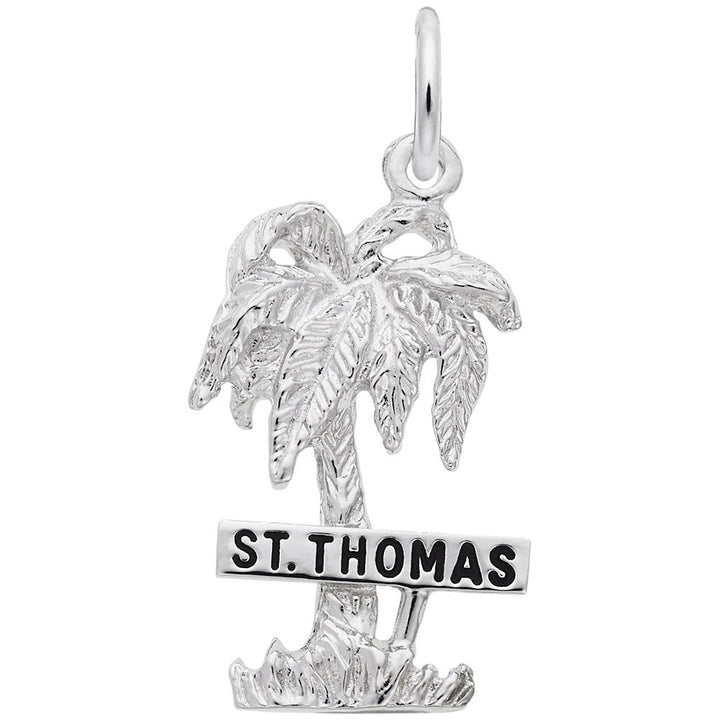 Rembrandt Charms St Thomas Palm W/Sign Charm Pendant Available in Gold or Sterling Silver
