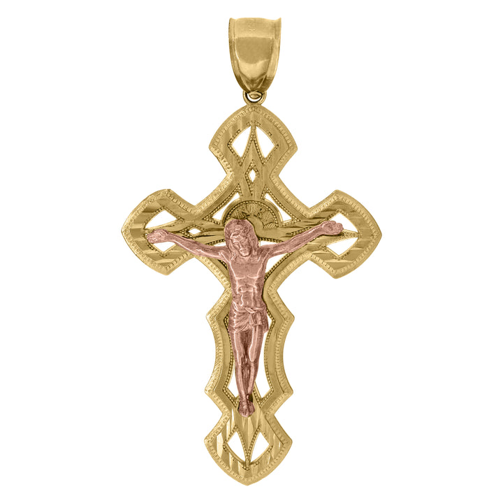 10kt Gold Two-tone DC Mens Cross Crucifix Ht:59.1mm x W:32.3mm Religious Charm Pendant