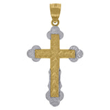 10kt Two-tone Gold Mens Women Floral Textured Budded Cross Religious Charm Pendant