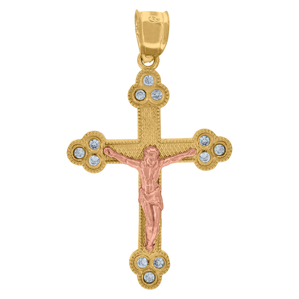 10kt Gold Two-tone CZ Mens Cross Crucifix Ht:34.3mm x W:19.7mm Religious Charm Pendant