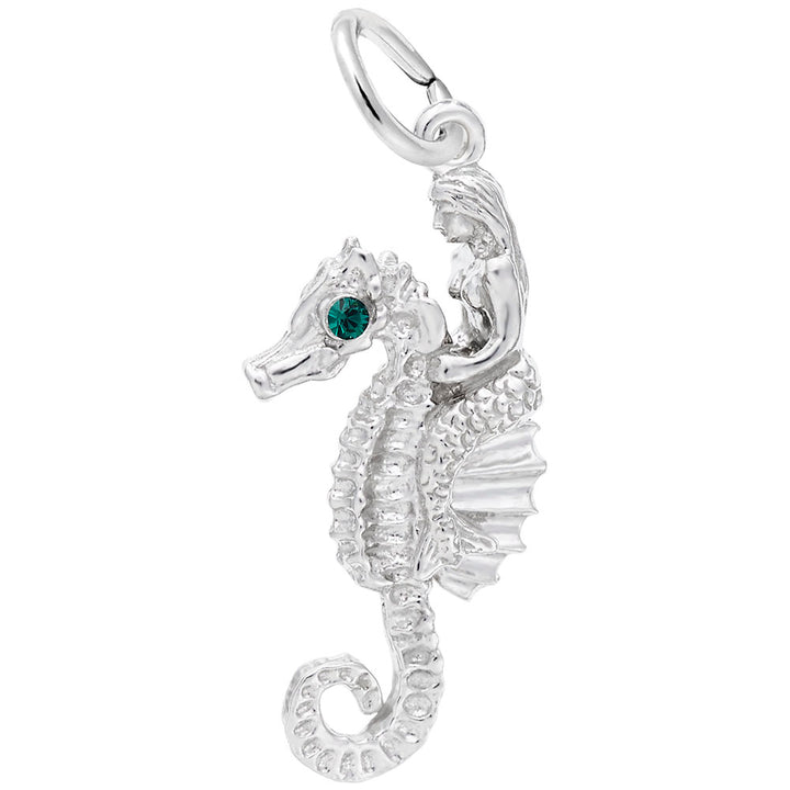Rembrandt Charms 14K White Gold Mermaid On Seahorse Charm Pendant