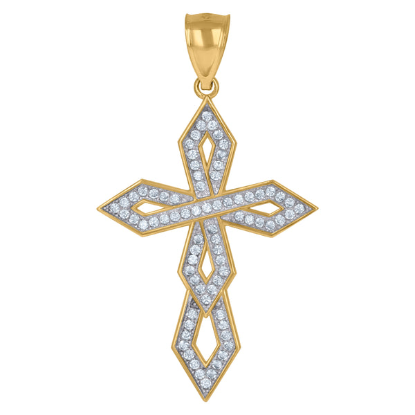 10kt Two-tone Gold Unisex Cubic Zirconia CZ Cross Religious Charm Pendant
