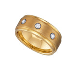 Tungsten CZ Center Brushed Gold-tone Comfort-fit 9mm Size-8.5 Mens Wedding Band with Step Edges