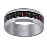 Tungsten Red Carbon Fiber Inlay Polished Beveled Edges Mens Comfort-fit 8mm Size-7 Wedding Anniversary Band