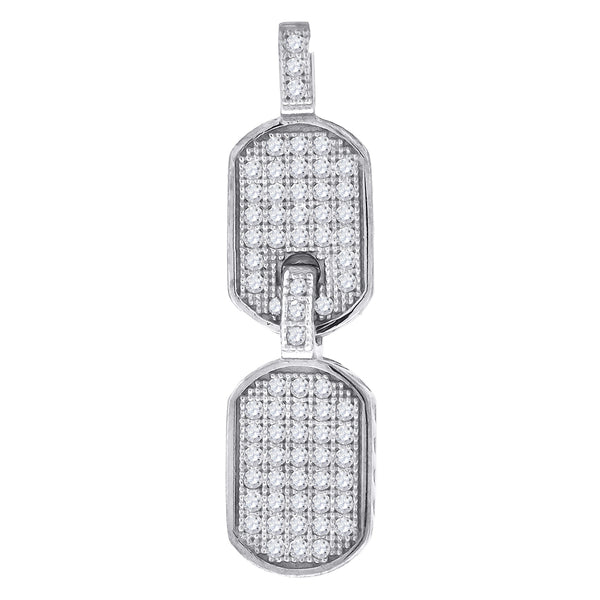 10kt White Gold CZ Mens Double Ht:36mm x W:9.5mm Dog Tag Charm Pendant