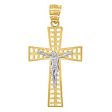 14kt Gold Mens Two-tone Cross Crucifix Religious Ht:33.7mm Pendant Charm
