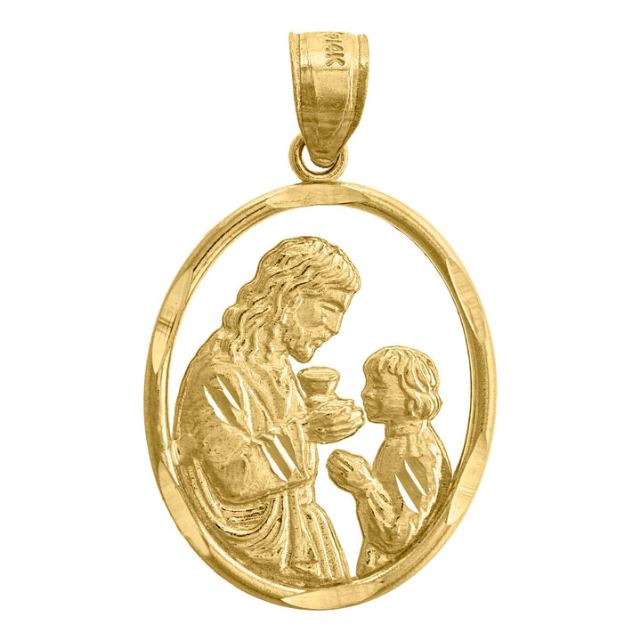 14kt Yellow Gold Mens DC First Communion Ht:28.4mm Religious Pendant Charm